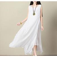 womens casualdaily swing dress solid round neck maxi sleeveless linen  ...