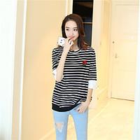 womens daily sexy t shirt striped round neck short sleeve wool