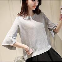 womens daily simple blouse solid round neck length sleeve polyester