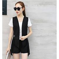 Women\'s Casual/Daily Simple Summer Blazer Pant Suits, Solid Round Neck Short Sleeve Micro-elastic