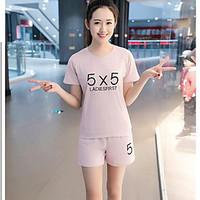 womens casualdaily simple summer t shirt pant suits solid letter round ...