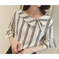 Women\'s Work Street chic Summer T-shirt Skirt Suits, Striped Round Neck ½ Length Sleeve