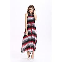 Women\'s Casual/Daily Tunic Dress, Solid Halter Maxi Sleeveless Cotton Summer Mid Rise Micro-elastic Medium