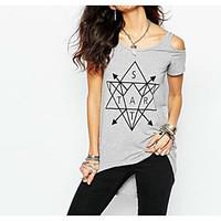 womens casualdaily simple summer shirt letter round neck short sleeve  ...