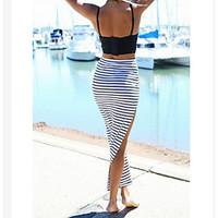 Women\'s Holiday Midi Skirts, Simple Bodycon Knitting Striped