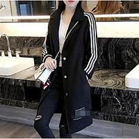 Women\'s Going out Holiday Simple Street chic Fall Winter Coat, Solid Notch Lapel Long Sleeve Long Polyester Wool