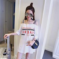 womens casualdaily simple t shirt solid letter strap length sleeve cot ...