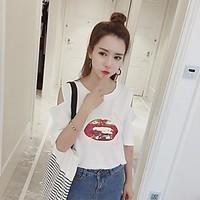 womens going out sexy t shirt print round neck length sleeve cotton