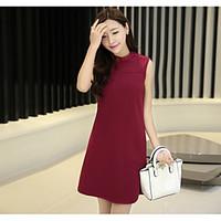 Women\'s Going out Casual/Daily Sheath Dress, Solid Round Neck Above Knee Sleeveless Acrylic Summer Mid Rise Micro-elastic Medium
