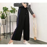 womens mid rise micro elastic loose pants simple relaxed solid