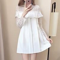 Women\'s Going out Casual/Daily A Line Dress, Solid Stand Mini Long Sleeve Polyester Summer Mid Rise Micro-elastic Medium