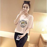 womens daily simple blouse print round neck short sleeve polyester