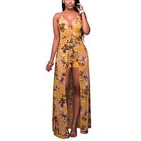 Women\'s Going out Club Holiday Sexy Vintage Boho Maxi Sheath DressFloral Halter Maxi Sleeveless Criss-Cross Backless Spring Summer High Rise