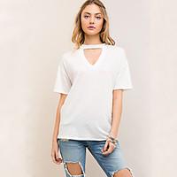 Women\'s Casual/Daily Simple Summer T-shirt, Solid Round Neck Short Sleeve Cotton Medium