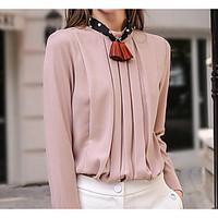 womens formal simple shirt solid round neck long sleeve cotton