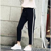 womens mid rise micro elastic chinos pants simple loose solid striped