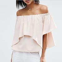 womens casualdaily beach sexy summer blouse solid boat neck short slee ...