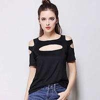 womens going out simple t shirt solid round neck short sleeve cotton