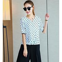 Women\'s Casual/Daily Simple Summer T-shirt Pant Suits, Solid Polka Dot Round Neck ½ Length Sleeve