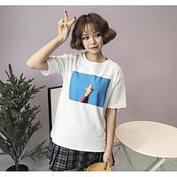 womens going out cute t shirt print color block round neck short sleev ...