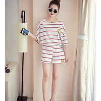 Women\'s Casual/Daily Simple Summer T-shirt Pant Suits, Striped Round Neck ½ Length Sleeve