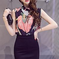 womens beach holiday vintage summer blouse floral stand sleeveless pol ...