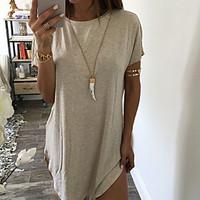 womens casualdaily beach vintage summer t shirt solid round neck short ...