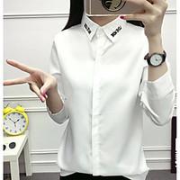 womens casualdaily simple shirt solid letter shirt collar long sleeve  ...