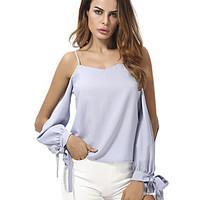 womens casualdaily sexy summer fall blouse solid strap long sleeve pol ...