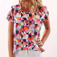 Women\'s Going out Casual/Daily Holiday Simple Street chic Spring Summer T-shirtGeometric Irregularity Split Round Neck Short Sleeve Medium