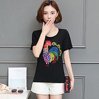 Women\'s Going out Casual/Daily Simple Summer T-shirt, Solid Round Neck Short Sleeve Cotton Medium