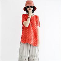 womens casualdaily simple t shirt print round neck short sleeve linen