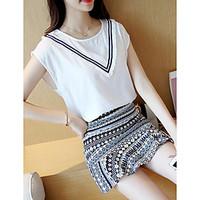 womens casualdaily simple summer blouse skirt suits geometric round ne ...