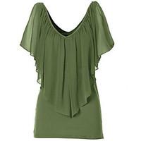 Women\'s Going out Casual/Daily Simple Blouse, Solid Round Neck ½ Length Sleeve Polyester