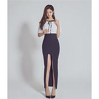 womens party holiday sexy bodycon two piece dress solid round neck max ...