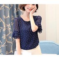 womens casualdaily simple blouse polka dot round neck short sleeve cot ...