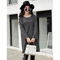 Women\'s Casual/Daily Work Sweater Dress, Striped Round Neck Mini Long Sleeve Wool Spring Winter Mid Rise Micro-elastic Thick