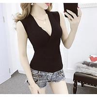 womens going out beach sexy summer t shirt solid deep v sleeveless cot ...