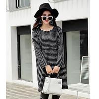 Women\'s Going out Casual/Daily Party Street chic A Line Dress, Striped Round Neck Mini Long Sleeve Wool Summer Mid Rise Micro-elastic