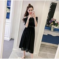 womens casualdaily simple swing dress solid embroidered strap midi sho ...