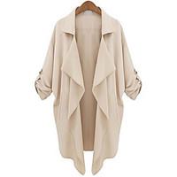 Women\'s Casual/Daily Holiday Simple Street chic Spring Coat, Solid Peaked Lapel Long Sleeve Long Cotton