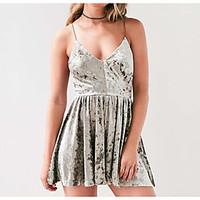Women\'s Casual/Daily Sexy Sheath Dress, Solid V Neck Mini Sleeveless Cotton Summer Mid Rise Micro-elastic Medium