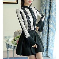 womens casualdaily simple spring summer shirt skirt suits striped stan ...