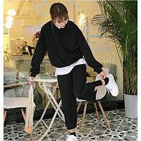 womens casualdaily simple fall t shirt pant suits solid round neck lon ...