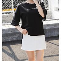 Women\'s Going out Sexy T-shirt, Solid Letter Round Neck ½ Length Sleeve Silk Cotton
