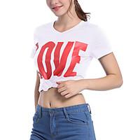 Women\'s Going out Casual/Daily Simple Street chic Fashion Sexy Loose All Match Spring Summer T-shirtLetter Round Neck Short Sleeve Medium