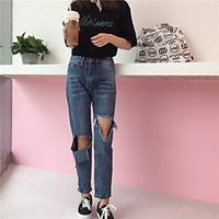 womens mid rise micro elastic jeans pants simple relaxed solid