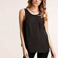 Women\'s Going out Casual/Daily Beach Sexy Simple Street chic Blouse, Solid Round Neck Sleeveless Polyester