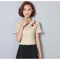 womens casualdaily party holiday simple street chic shirt embroidered  ...