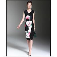womens party chinoiserie sheath dress floral v neck knee length sleeve ...